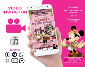 Minnie Safari  Video Invitation, Safari Girl Party invitation, Animated Minnie Birthday Invitation