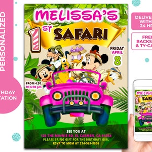 Minnie Safari Birthday invitation, Safari Girl Birthday Invitation,  free backside and thank you card included