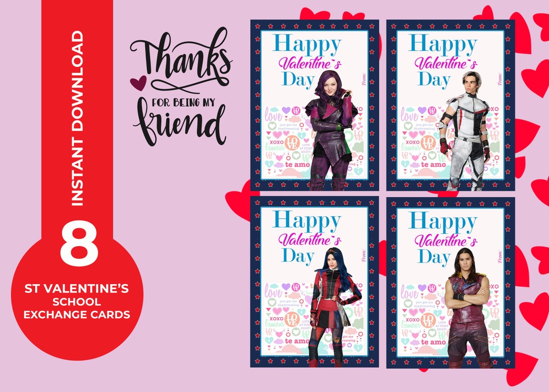 Descendants 3 Valentine Cards, Printables Valentine's Exchange Cards ...