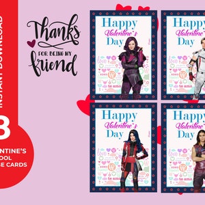 Descendants 3 Biglietti di San Valentino, biglietti di scambio di San Valentino stampabili, download digitale istantaneo