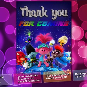Trolls Invitation, Girl Birthday Invite,trolls Invite, Digital ...