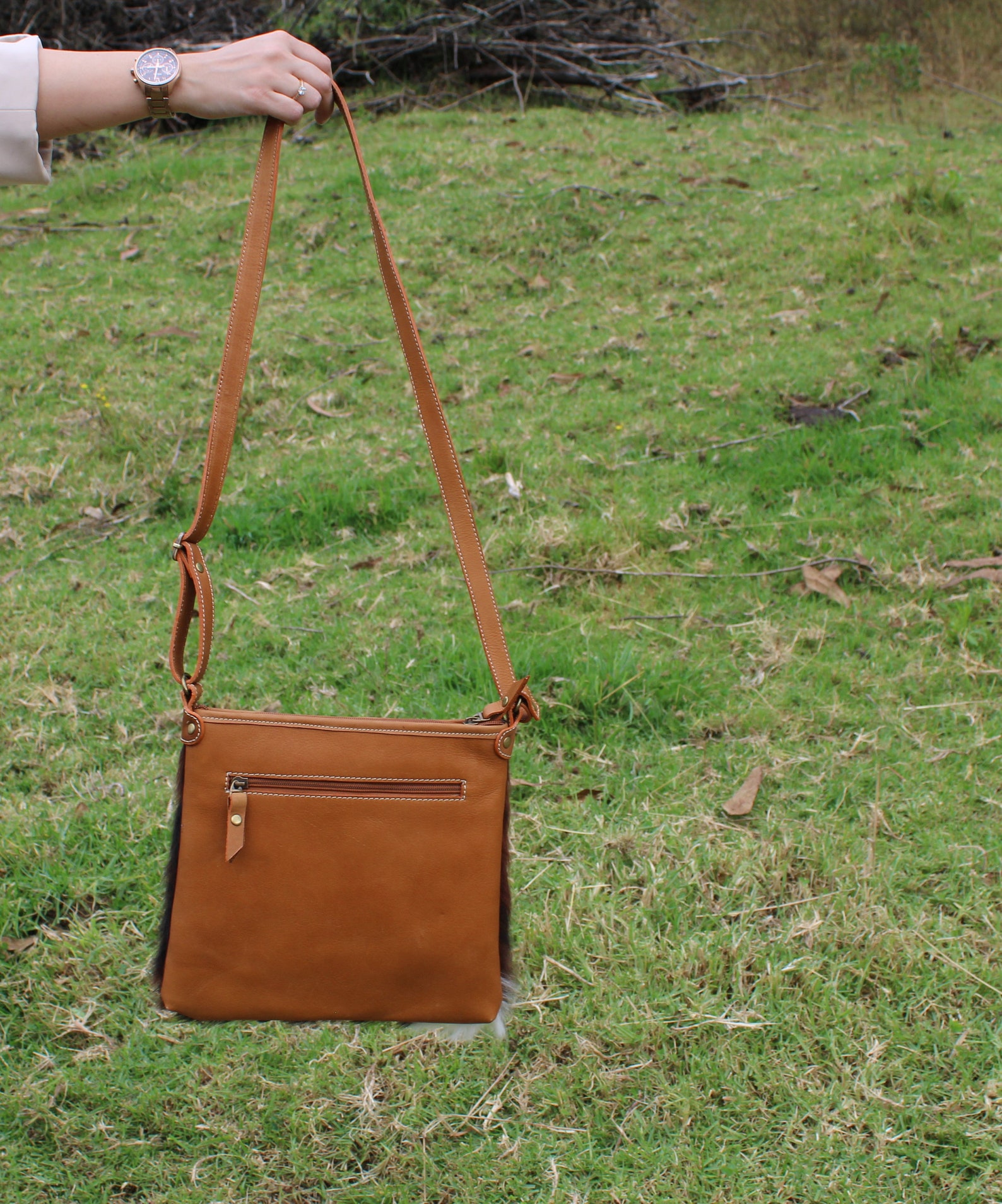 Simple Cowhide's Double Strap Shoulder Crossbody Bag