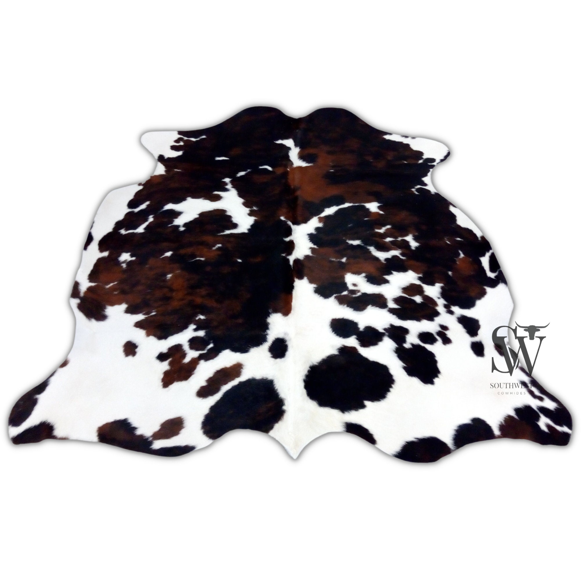 Tricolor COWHIDE RUG (XL 7'x6' Ft, L 6'x5'5" Ft)- Premium Cow Skin Rug Cow Hide Carpet