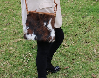 Cowhide Crossbody Bag |Tricolor Cowhide Leather Crossbody |  9" High X 12" Wide X 2" Deep