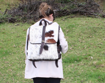Cowhide Backpack | Large Tricolor Cowhide & Leather Backpack | 16" Wide X 15" High X 4"