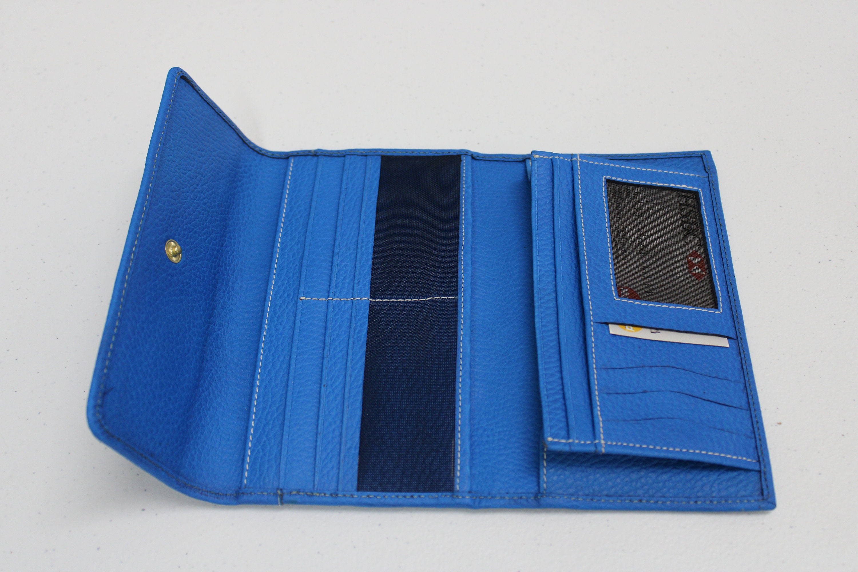 Tri Fold Blue Leather Wallet Women Leather Wallet Blue Etsy