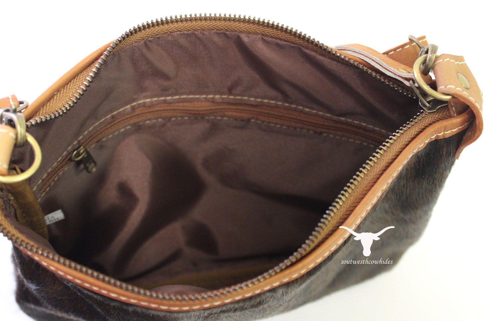 Cowhide Crossbody Bag Brown Cowhide & Leather Crossbody Etsy