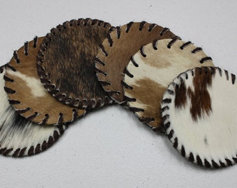 Cowhide Coaster Assorted - Size (4.5 Inches) - Genuine Cowhide Coasters