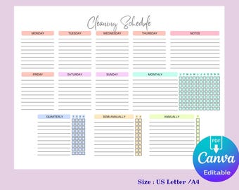Cleaning Schedule Cleaning Checklist | Editable Cleaning Planner | Housekeeping Routine Tracker | Cleaning To Do List | Editable Template