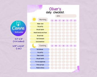 Daily Routine Checklist |Bedtime Routine for Kids | Morning Routine Checklist | Printable Responsibility Chart| Kids Chart| Digital Download
