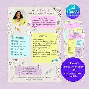 Meet the Teacher Template| Teacher Introduction|Canva Editable Meet The Teacher|Teacher Canva Template| Back to School Letter|Welcome Letter