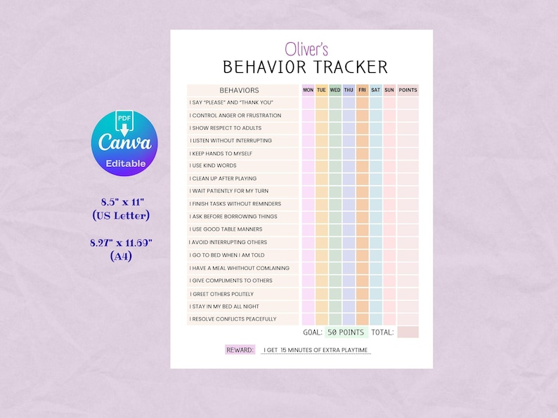 Kids Behavior Chart | Good Behavior Chart | Behavior Tracker ...