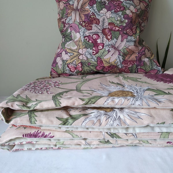 Housse d'édredon au design unique, en pur coton imprimé de chardons et de grandes feuilles, housse d'édredon bi-face pour lit ou canapé