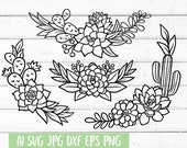 Cactus SVG, Floral Border svg, Succulent svg, Floral Frame Svg, Svg Files for Cricut, Cut File, Plant svg, dxf files for laser, eps png