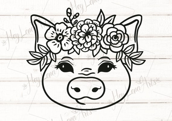 Download Pig Svg Piglet Svg Floral Wreath Svg Farm Animal Svg Etsy