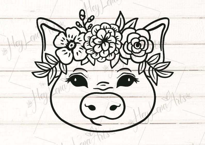 Download Pig svg Piglet Svg floral wreath svg Farm Animal svg | Etsy