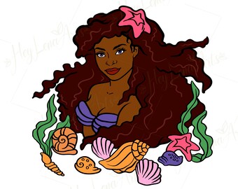 Black Mermaid SVG: Afro Woman Clipart, Cricut Cut File (Digital Download)