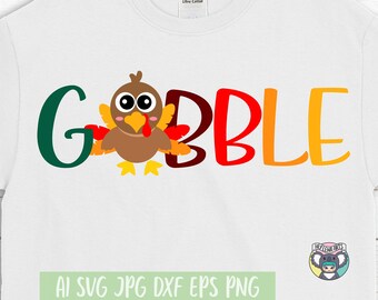 Thanksgiving Turkey SVG: Gobble Till You Wobble, Kids (Digital Download)