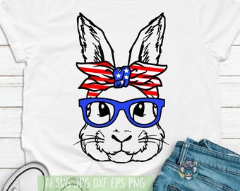 Patriotic Bunny SVG: 4th of July, American Flag (Cut Files)
