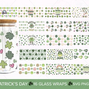 16oz Glass Can Wrap svg, St Patricks Day svg, 16oz Libbey Glass Can Svg, Clover Can Glass, Can Glass Wrap svg, Lucky svg, Clover Png