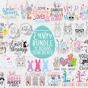 Bundle SVG de Pâques, Pâques svg, svg de Pâques, fichiers coupés Joyeuses Pâques, svg de lapin de Pâques, svg de printemps, svg visage de lapin, fichiers Svg pour Cricut