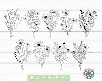 Bouquet svg bundle, Bouquet svg, Flower Bouquet SVG, Wildflower svg, Daisy svg, Wedding svg, Bride svg, Svg Files for cricut