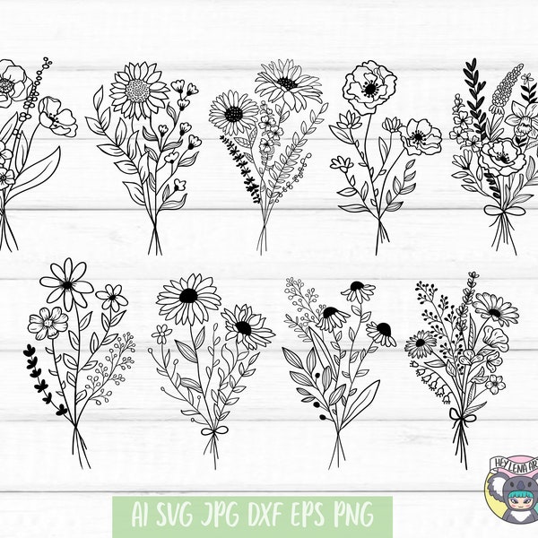 Bouquet svg bundle, Bouquet svg, Flower Bouquet SVG, Wildflower svg, Daisy svg, Wedding svg, Bride svg, Svg Files for cricut