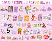 43 Sarcastic Funny Printable Sticker Designs Bundle, Quotes Sublimation Sarcastic Snarky Clipart