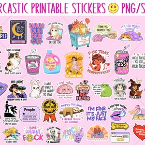 43 Sarcastic Funny Printable Sticker Designs Bundle, Quotes Sublimation Sarcastic Snarky Clipart