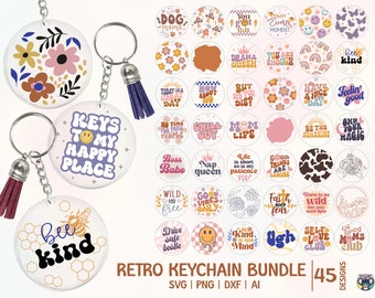 Retro Round Keychain Svg Bundle, Circle keychain svg, Acrylic Keychain Svg, Keychain patterns Svg, circle keychains, Round Pattern