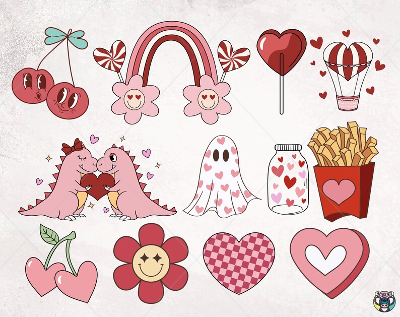 Retro Valentine's Day Clipart Bundle: Groovy PNG SVG PDF - Etsy