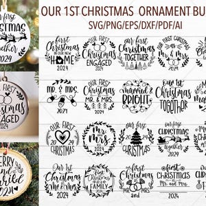 Pacchetto SVG "Il nostro primo Natale", Ornamento natalizio in formato SVG, Il nostro primo Natale 2024 in formato SVG, Ornamento rotondo in formato SVG, Primo Natale da Mr e Mrs in formato SVG