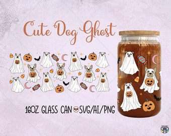 Dog Ghost Halloween 16oz Glass Can Wrap SVG (Digital Download)