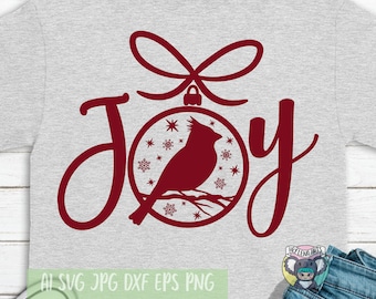 Christmas Joy Cardinal SVG: Holiday Ornament, Cricut Cut File (Digital Download)