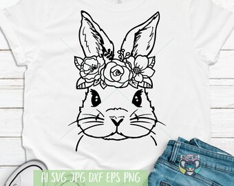 Floral Easter Bunny SVG: Spring Cricut Cut File (Digital Download)