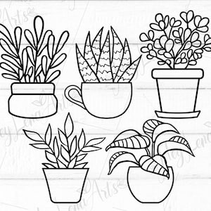 Plantas SVG, Paquete de plantas SVG, Plantas en macetas SVG, Jardinería SVG, Plantas de interior SVG, Archivos SVG para Cricut, Archivo de corte, Archivos DXF para láser, PNG