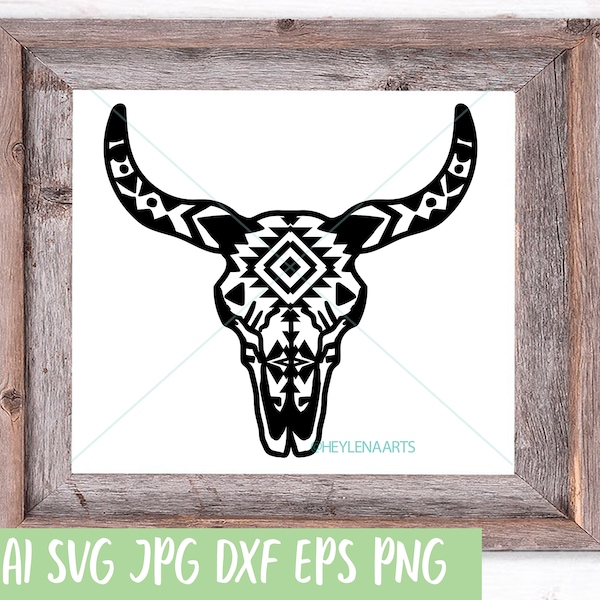 Cow Skull SVG, Aztec Pattern svg, Mexican Tribal svg, Farmhouse svg, Svg Files for cricut, cut file, shirt svg, dxf files for laser, png