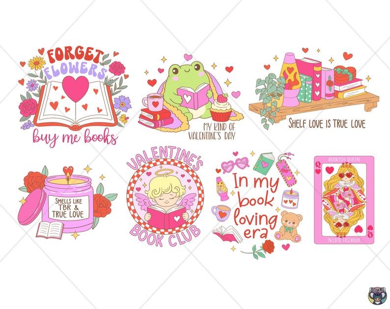 Bookish Valentine Png Svg Bundle | Book Lover Clipart, Stickers ...