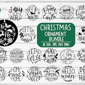 Pacote svg de enfeites de Natal, svg de Natal, arquivo de corte de Natal, enfeites redondos svg, cenas de Natal svg, arquivos svg para Cricut
