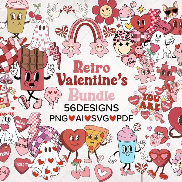 Retro Valentines png Bundle, Retro Valentine svg, Groovy Valentine Png, Valentine Png, Valentine's Day svg, Valentines Sublimation Design