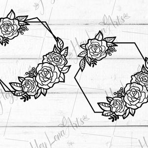 Floral Frame SVG, Floral Border svg, Hexagon Frame svg, Floral Monogram svg, Svg Files for cricut, cut file, dxf files for laser, eps png