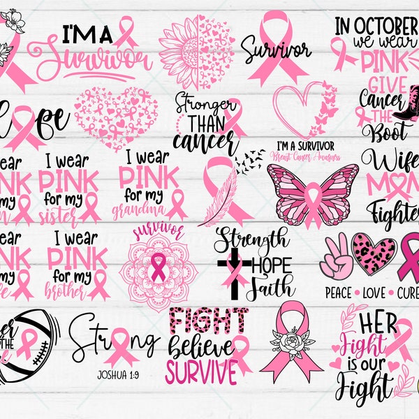 Borstkanker SVG bundel, borstkanker bewustzijn, borstkanker SVG-bestand, kanker lint SVG, Survivor SVG, SVG-bestanden voor Cricut, gesneden bestand