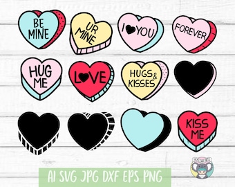 Pacchetto di file SVG a forma di cuoricini di zucchero: file per Cricut per San Valentino (download digitale)