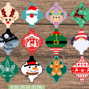 Christmas Ornament SVG Bundle: Arabesque Tile, Santa, Gnome (Digital Download)