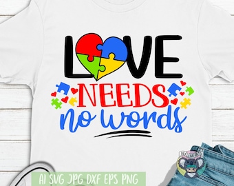 Autism Awareness Svg: Love Needs No Words, Puzzle Design (Digital Files)