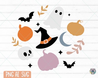 Cute Halloween Ghost SVG, Spooky Skull Pumpkin Cricut Files