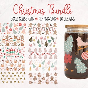Christmas Can Glass Wrap SVG, Libbey Glass 16OZ svg, Christmas Libbey Glass svg, Christmas Glass Wrap Svg, Christmas Tree Cake Can Glass Svg