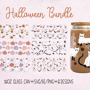 Halloween Glass Can Wrap Svg, Halloween Libbey Svg, Ghost Libbey Glass Svg, Halloween Can Glass Svg, Ghost Cup Wrap, Trendy Halloween SVG