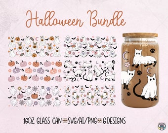 Halloween Ghost 16oz Glass Can Wrap SVG Bundle (Digital Download)