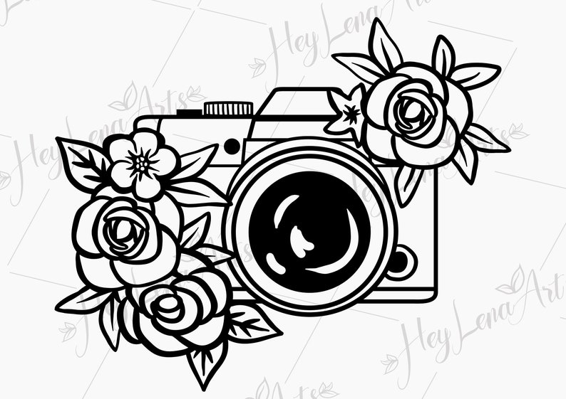 Camera svg, Floral Camera svg, photographer svg, photography svg, selfie svg, Svg files for cricut, cut file, dxf files, png image 1